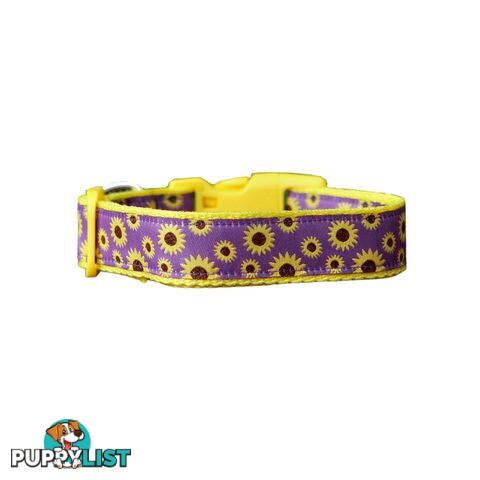 Sunflower Dog Collar - Hand Made by The Bark Side - TBSSUNMEDPUR