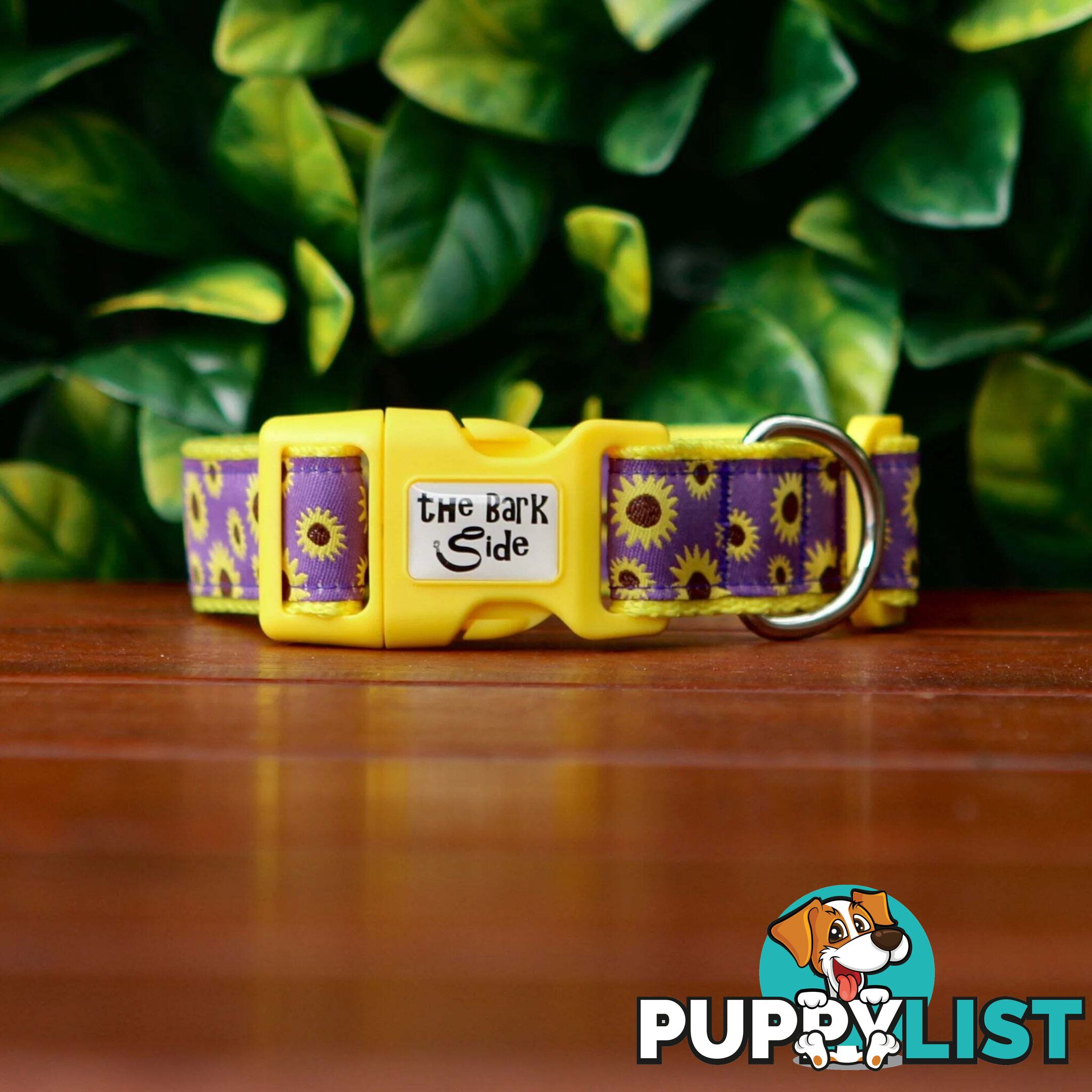 Sunflower Dog Collar - Hand Made by The Bark Side - TBSSUNMEDPUR