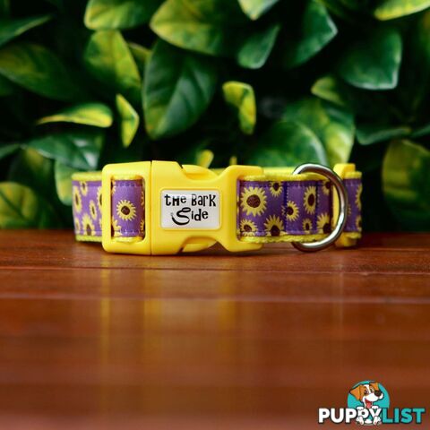 Sunflower Dog Collar - Hand Made by The Bark Side - TBSSUNMEDPUR