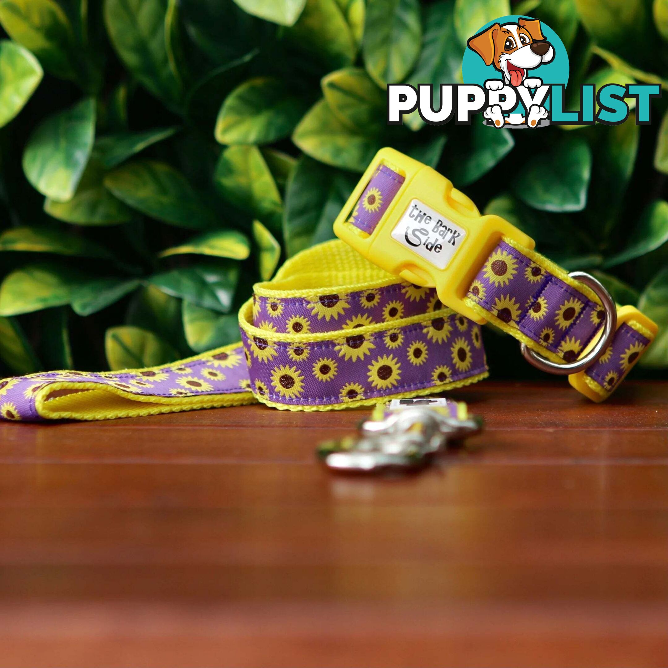 Sunflower Dog Collar - Hand Made by The Bark Side - TBSSUNMEDPUR