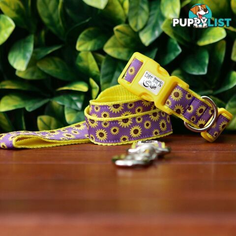 Sunflower Dog Collar - Hand Made by The Bark Side - TBSSUNMEDPUR