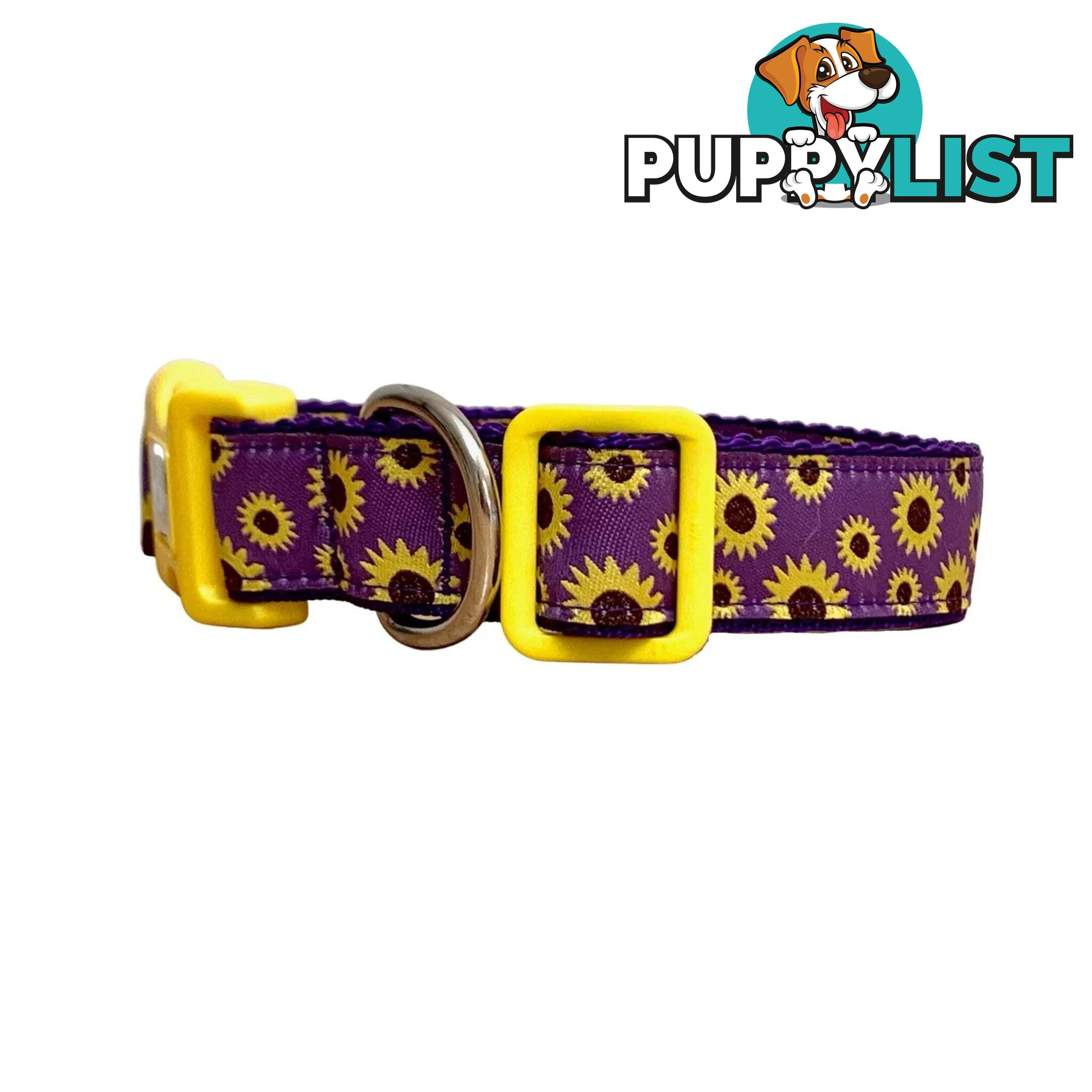 Sunflower Dog Collar - Hand Made by The Bark Side - TBSSUNMEDPUR