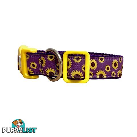 Sunflower Dog Collar - Hand Made by The Bark Side - TBSSUNMEDPUR