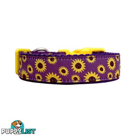 Sunflower Dog Collar - Hand Made by The Bark Side - TBSSUNMEDPUR