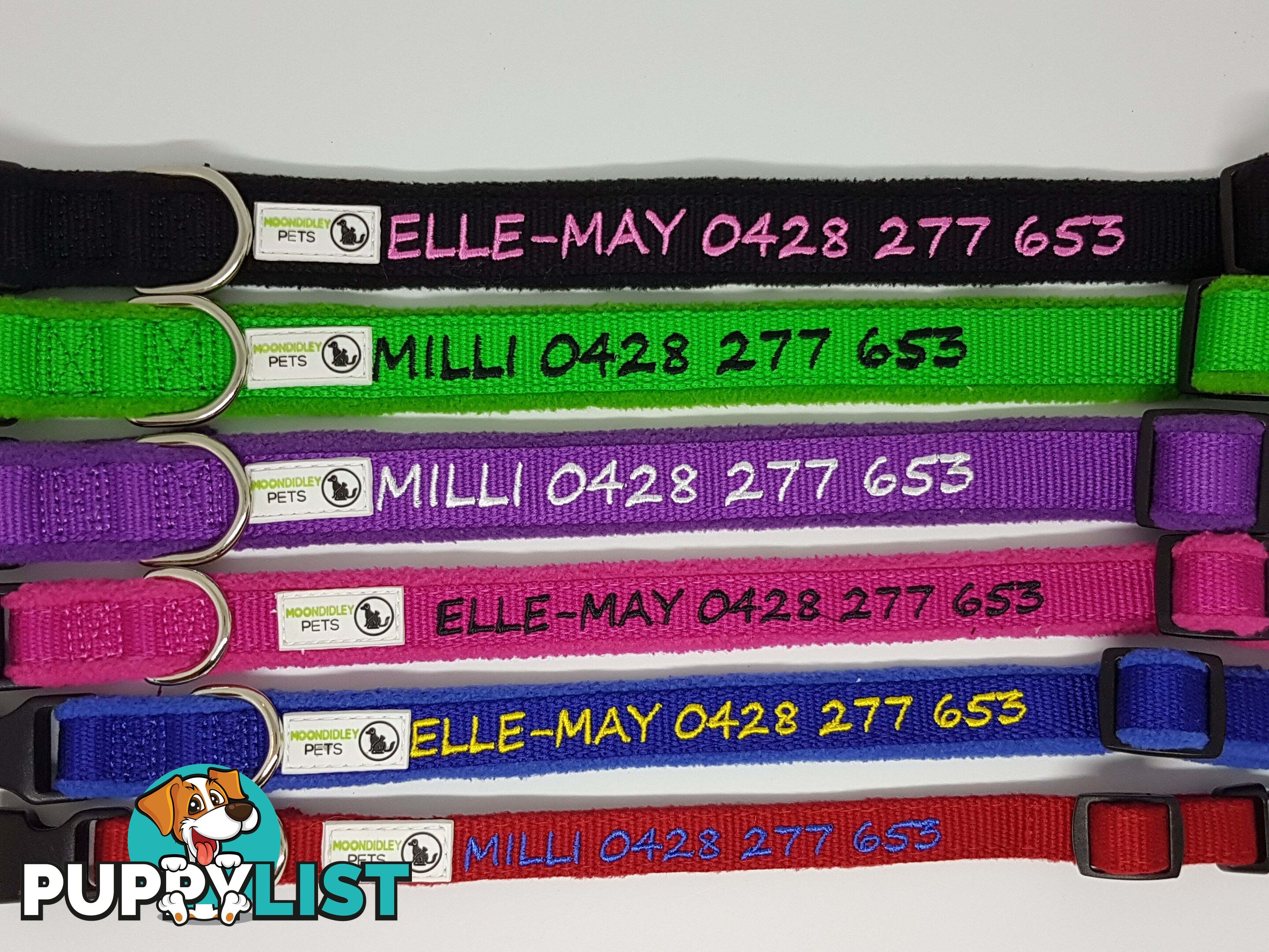 Doggie ID Collar Bamboo Fibre Fleece Padded Personalised Embroidered - CCB-CO-NP5-SGN-NO