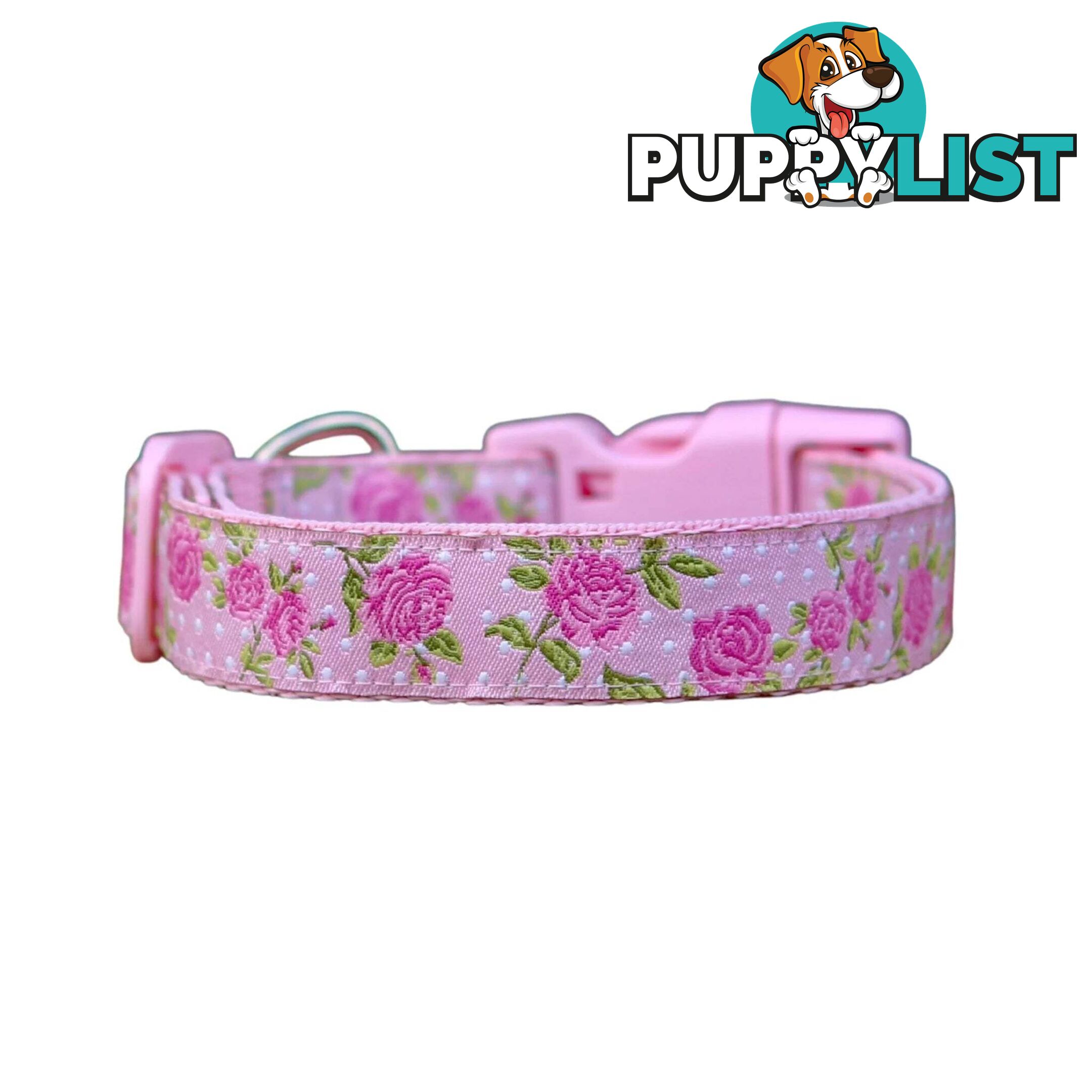 Rose Dog Collar / XS - L - Hand Made by The Bark Side - TBSROSLGEPNK