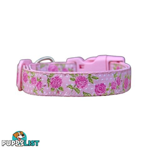 Rose Dog Collar / XS - L - Hand Made by The Bark Side - TBSROSLGEPNK