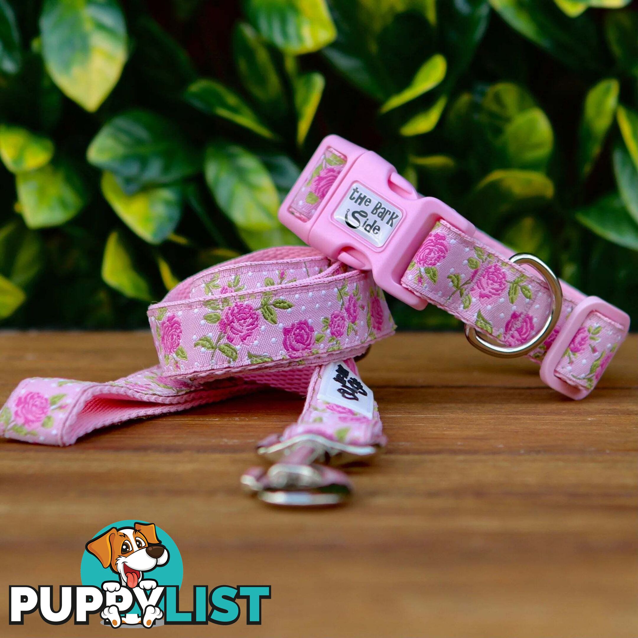 Rose Dog Collar / XS - L - Hand Made by The Bark Side - TBSROSLGEPNK