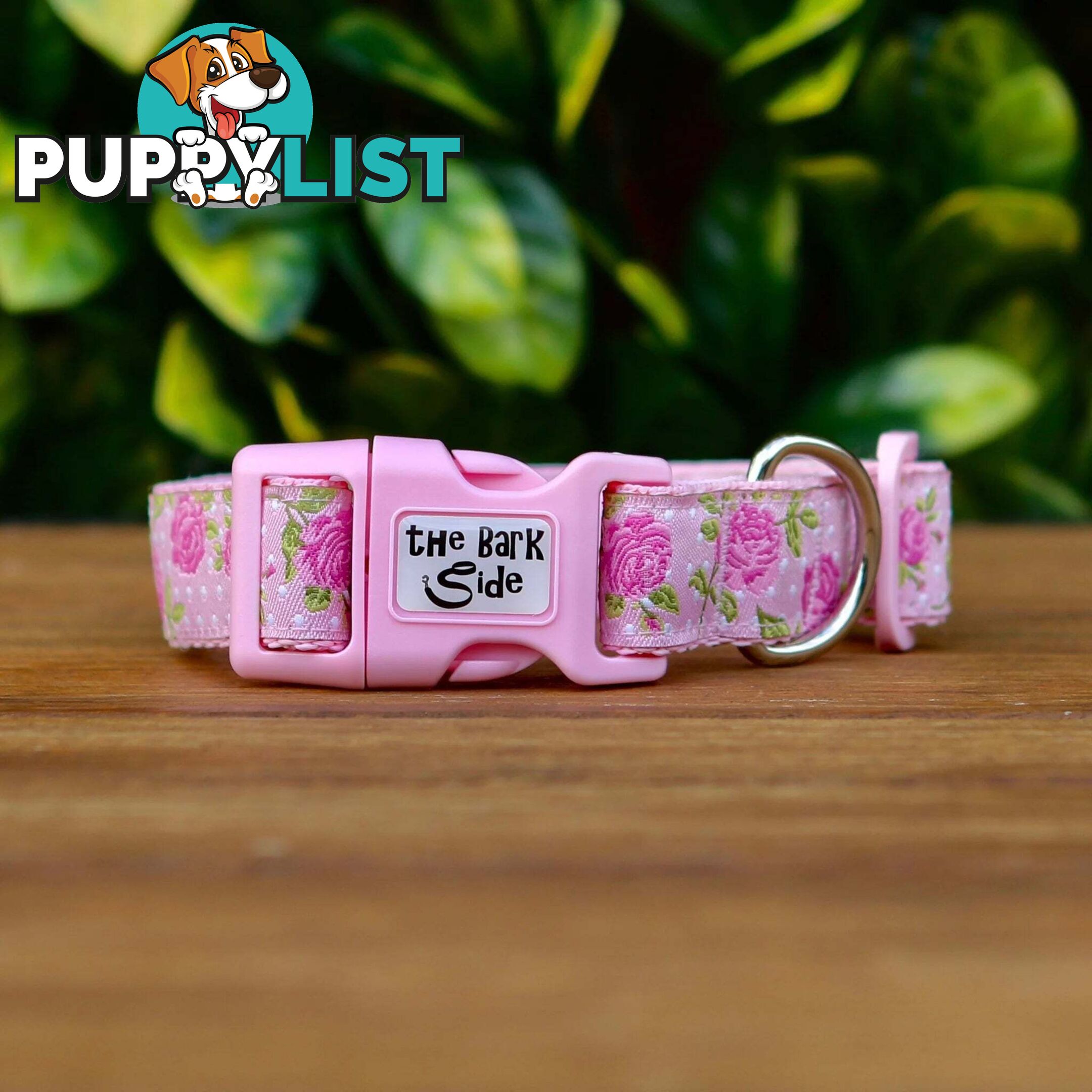 Rose Dog Collar / XS - L - Hand Made by The Bark Side - TBSROSLGEPNK