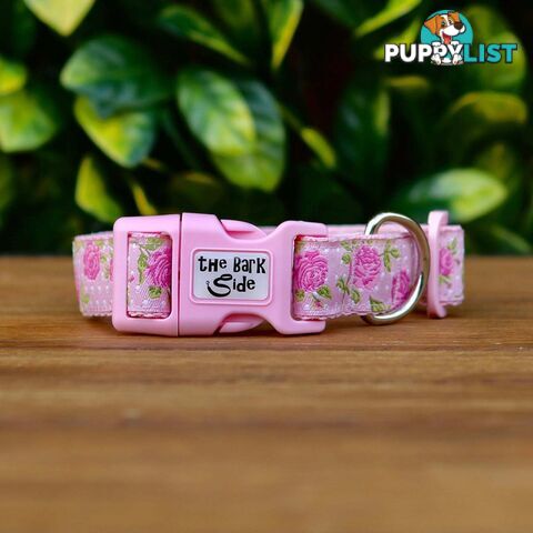 Rose Dog Collar / XS - L - Hand Made by The Bark Side - TBSROSLGEPNK