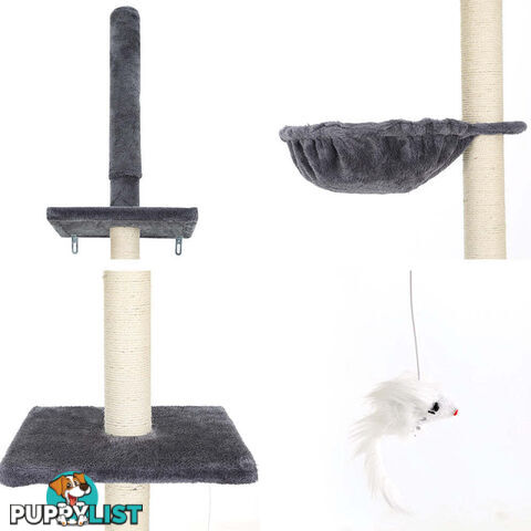 i.Pet Cat Tree 260cm Tower Scratching Post Scratcher Floor to Ceiling Cats Bed Dark Grey - PET-CAT-POLE-DKGR