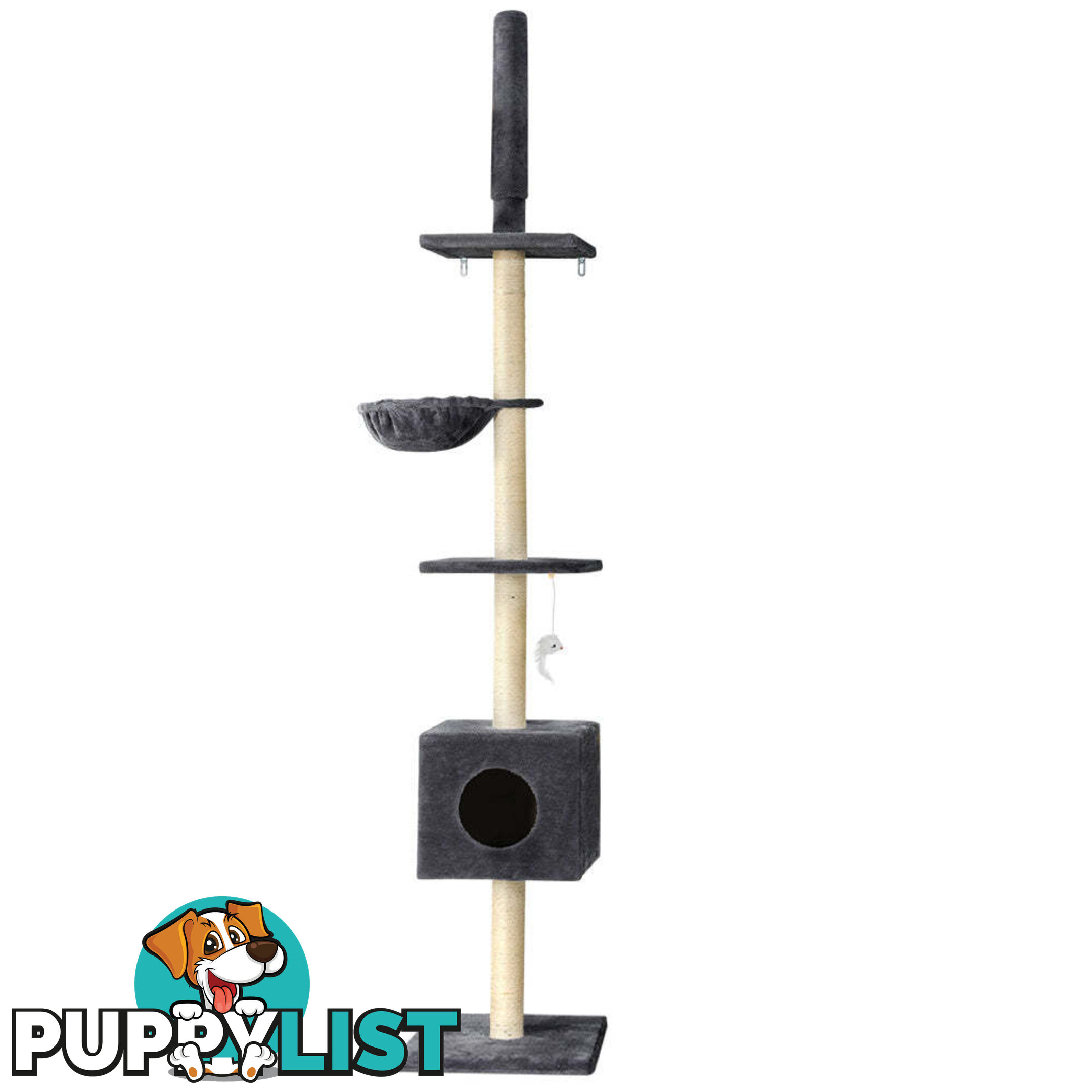 i.Pet Cat Tree 260cm Tower Scratching Post Scratcher Floor to Ceiling Cats Bed Dark Grey - PET-CAT-POLE-DKGR