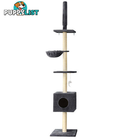 i.Pet Cat Tree 260cm Tower Scratching Post Scratcher Floor to Ceiling Cats Bed Dark Grey - PET-CAT-POLE-DKGR