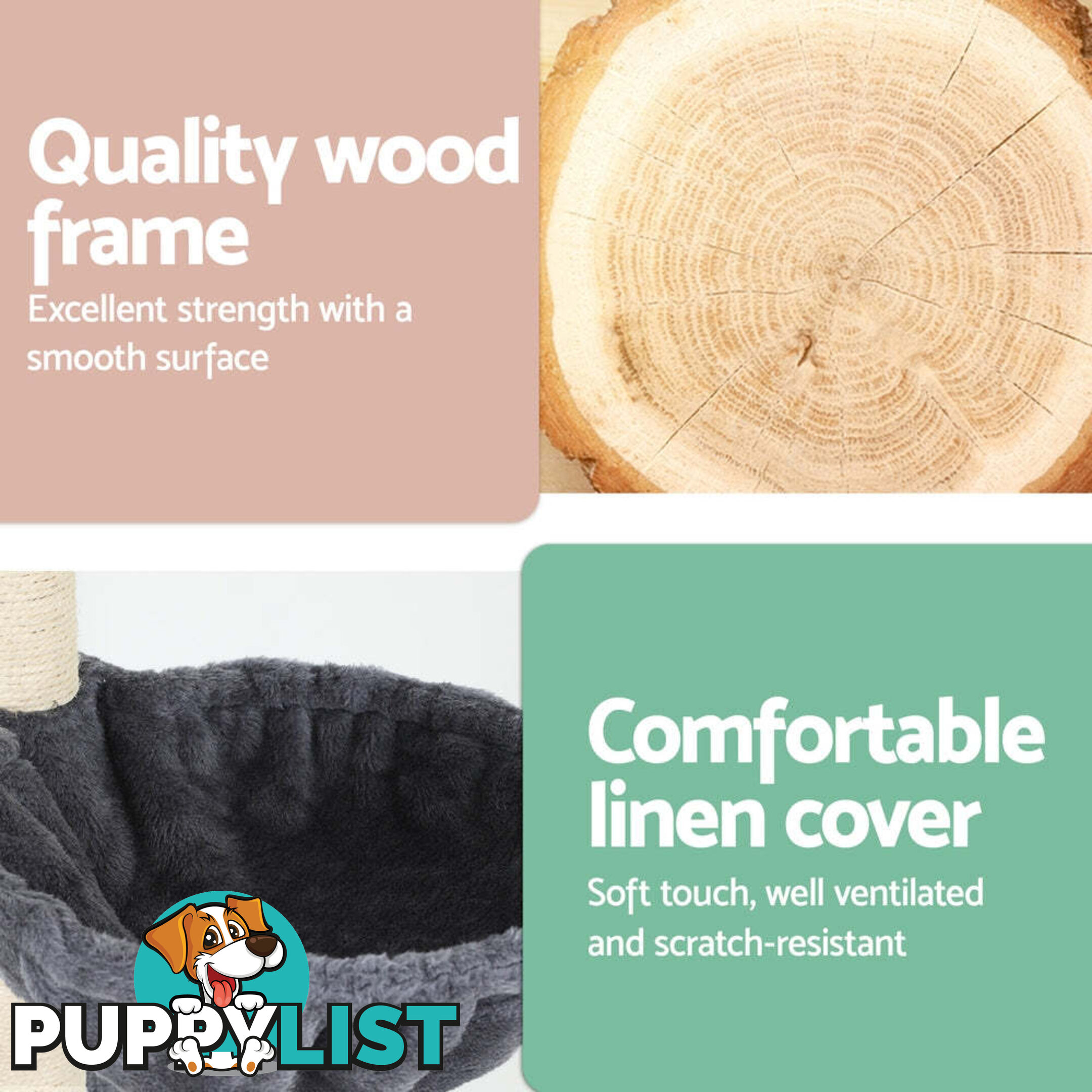 i.Pet Cat Tree 260cm Tower Scratching Post Scratcher Floor to Ceiling Cats Bed Dark Grey - PET-CAT-POLE-DKGR