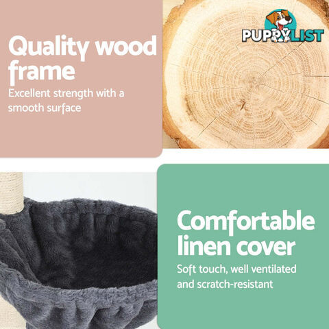 i.Pet Cat Tree 260cm Tower Scratching Post Scratcher Floor to Ceiling Cats Bed Dark Grey - PET-CAT-POLE-DKGR