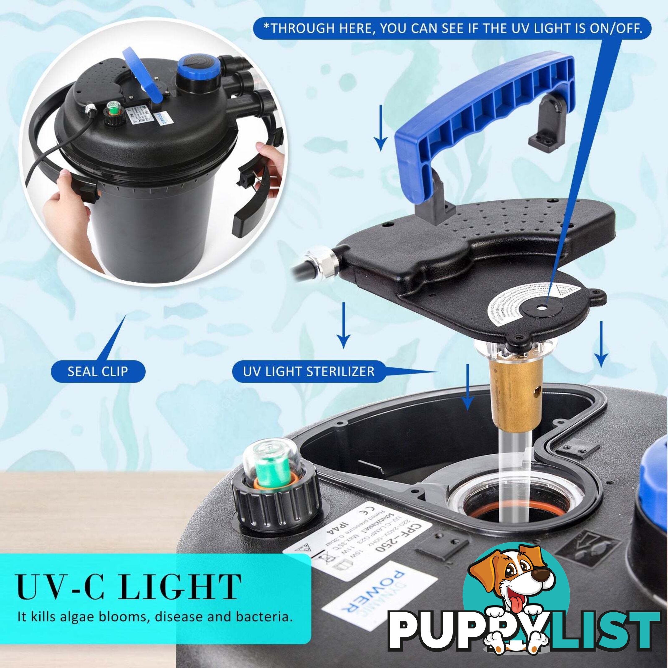 Combo Aquarium Garden Filter 10000L/H + Submersible Water Pump 16000L/H - V274-AQ-CPF250-CTP16000