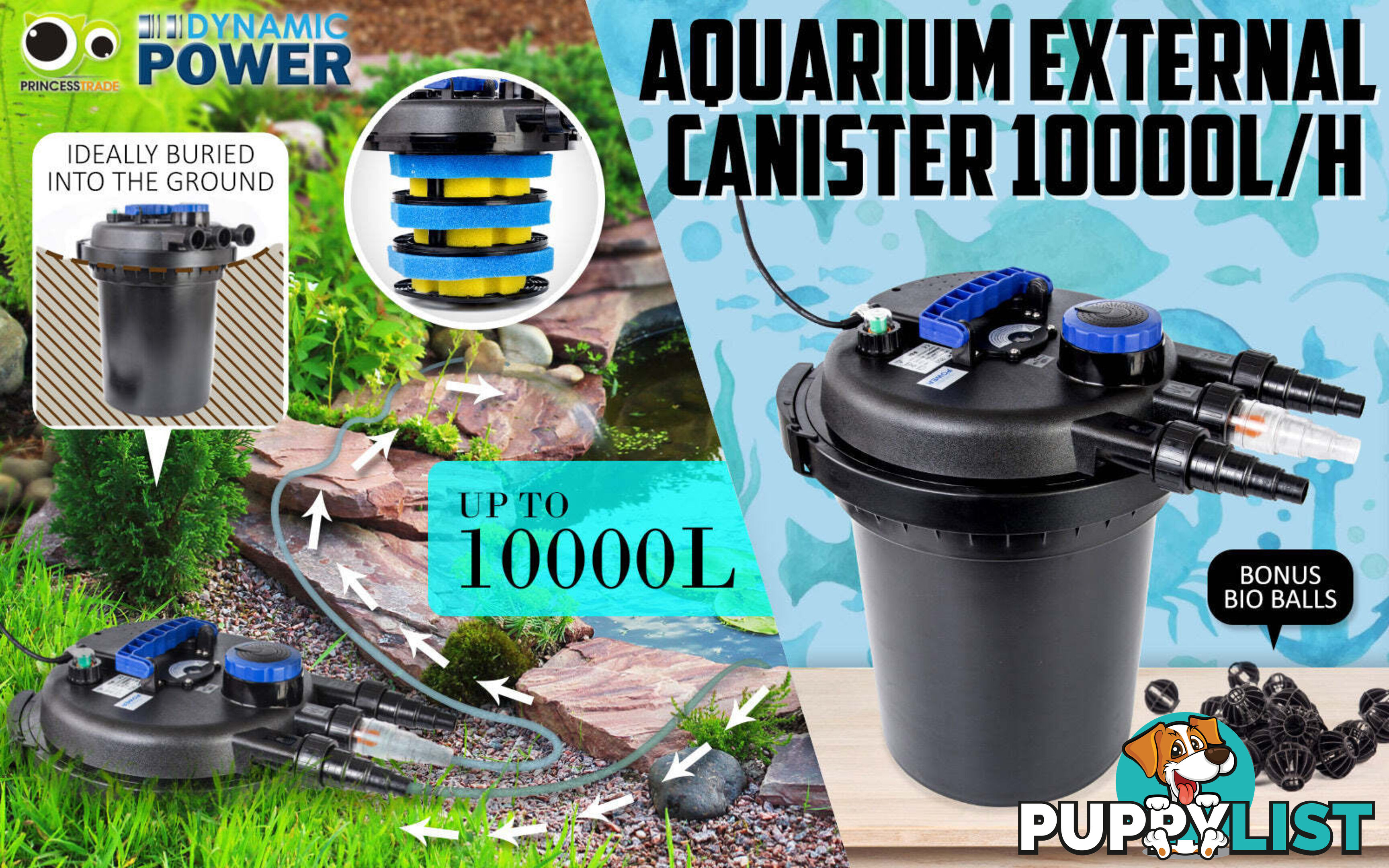 Combo Aquarium Garden Filter 10000L/H + Submersible Water Pump 16000L/H - V274-AQ-CPF250-CTP16000