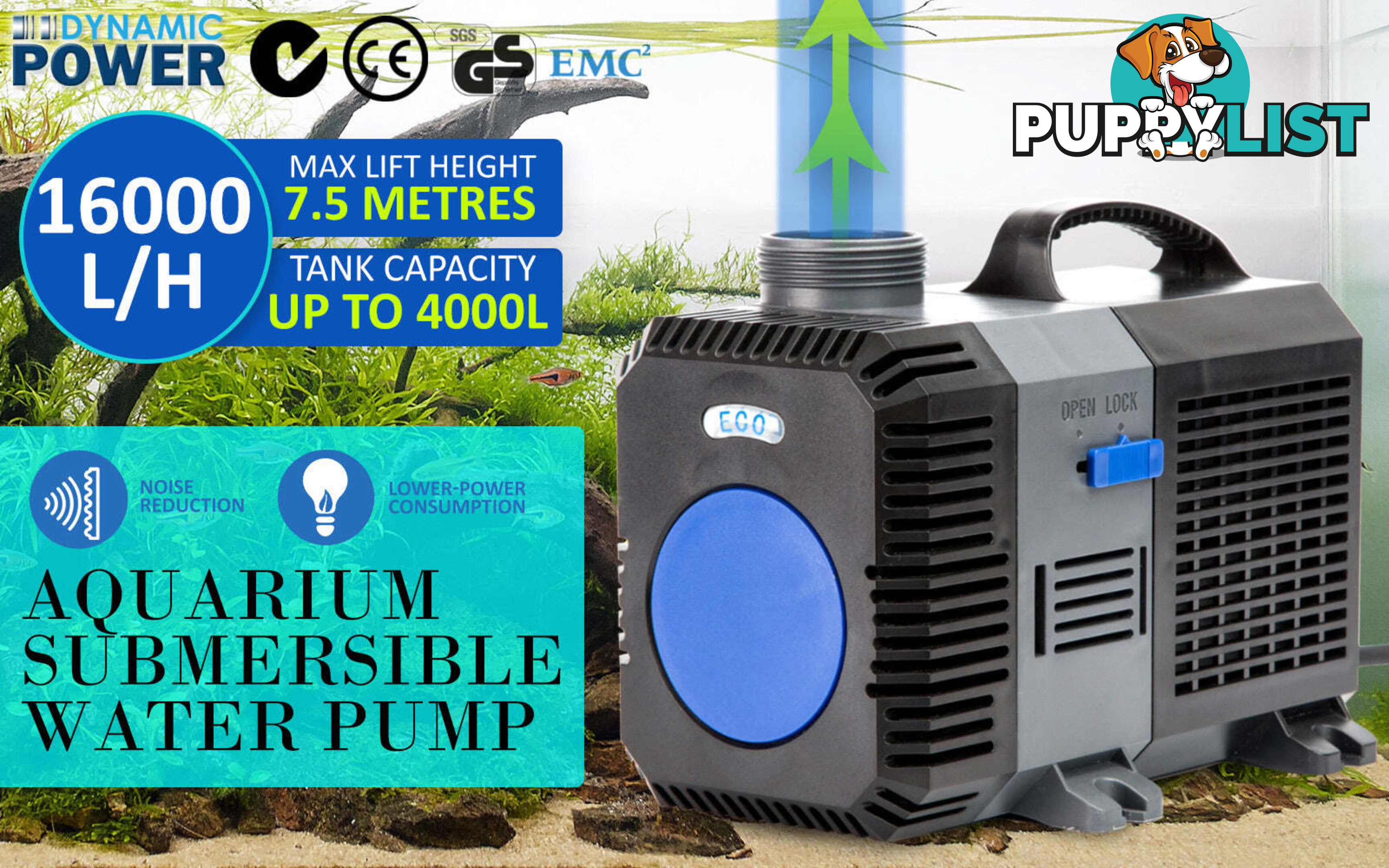 Combo Aquarium Garden Filter 10000L/H + Submersible Water Pump 16000L/H - V274-AQ-CPF250-CTP16000