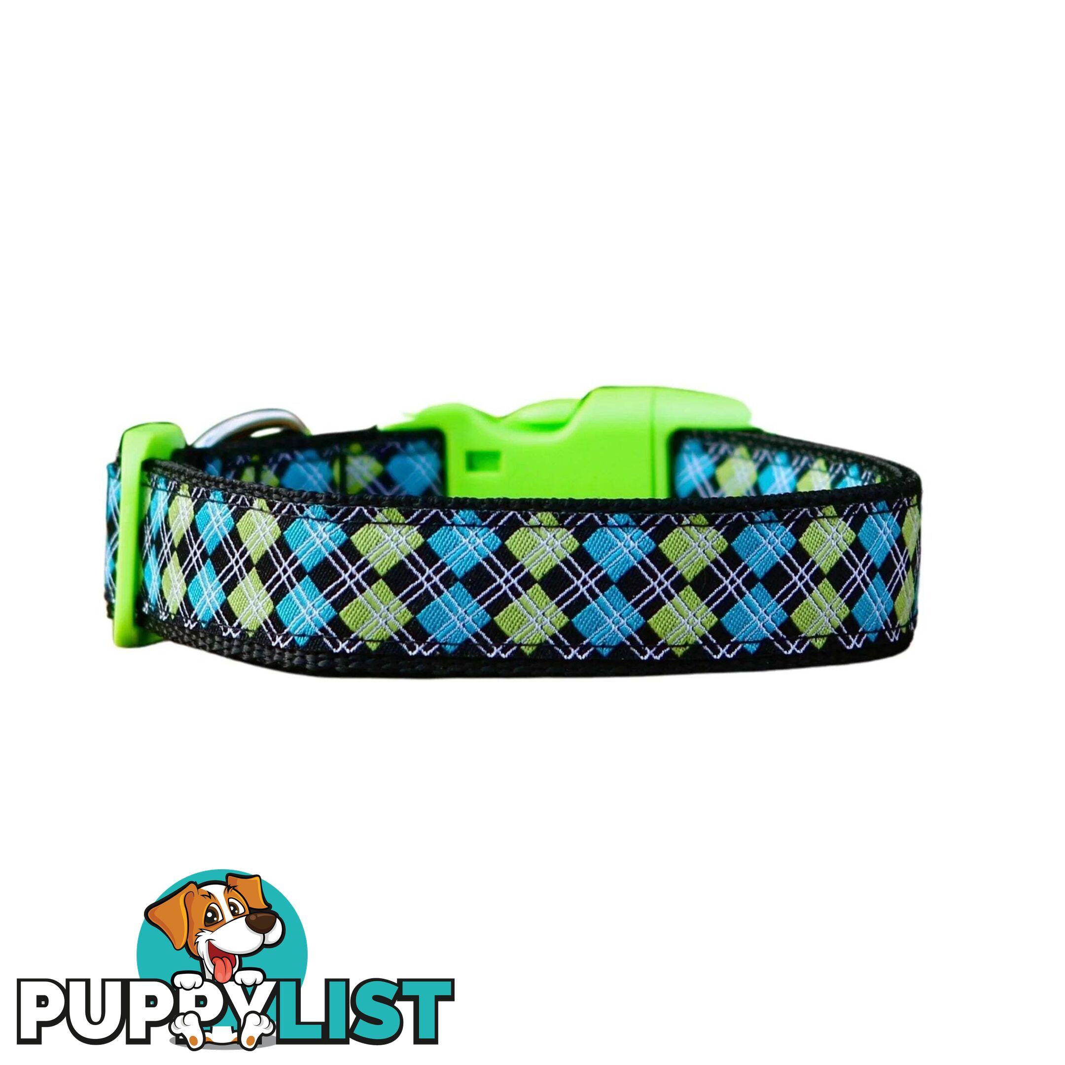 Tartan Dog Collar / XS - L - Hand Made by The Bark Side - TBSTARMEDGRN