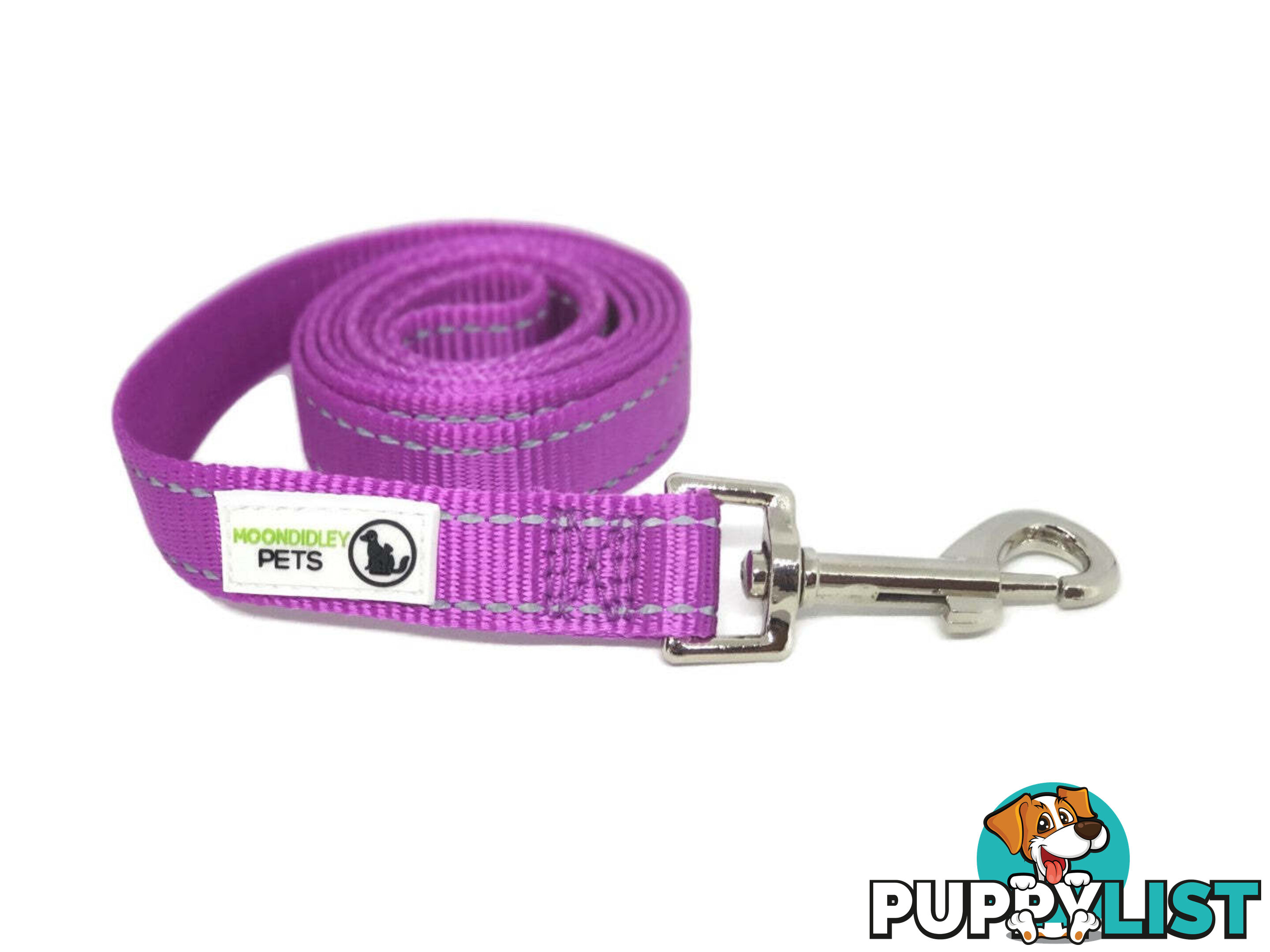 60cm Short Dog Lead Nyon w/Reflective Stitching - Moondidley Pets - MDPLDREFPUR2060