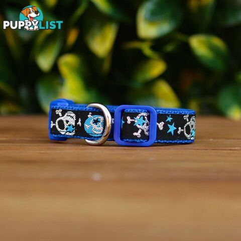 Skulls & Stars Dog Collar - Hand Made by The Bark Side - TBSSKUMEDPUR