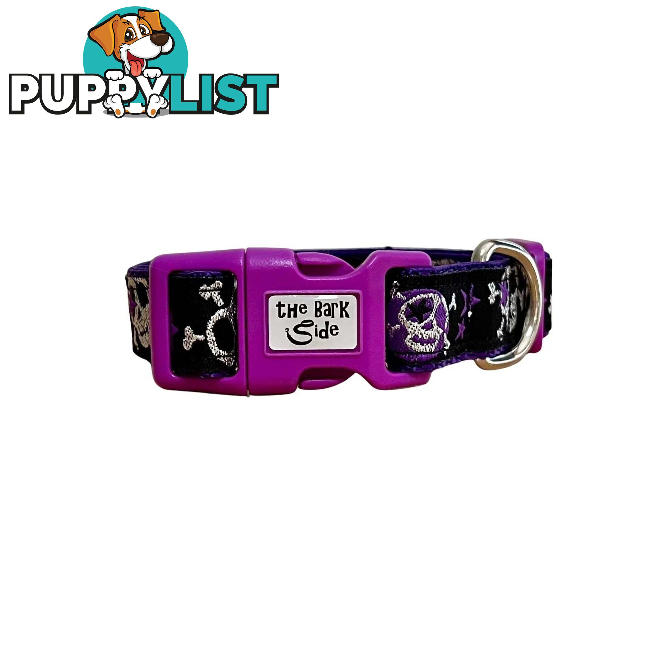 Skulls & Stars Dog Collar - Hand Made by The Bark Side - TBSSKUMEDPUR