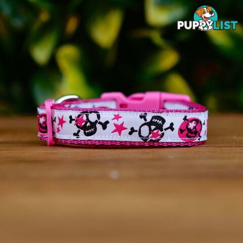 Skulls & Stars Dog Collar - Hand Made by The Bark Side - TBSSKUMEDPUR