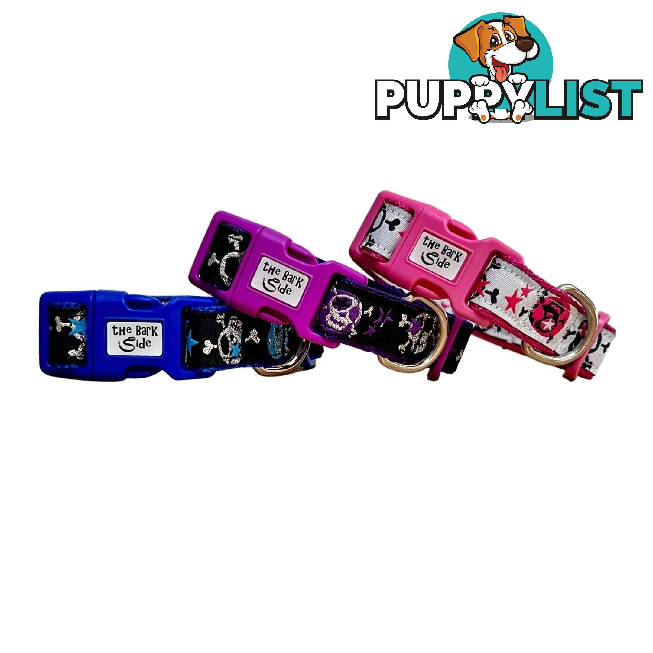 Skulls & Stars Dog Collar - Hand Made by The Bark Side - TBSSKUMEDPUR