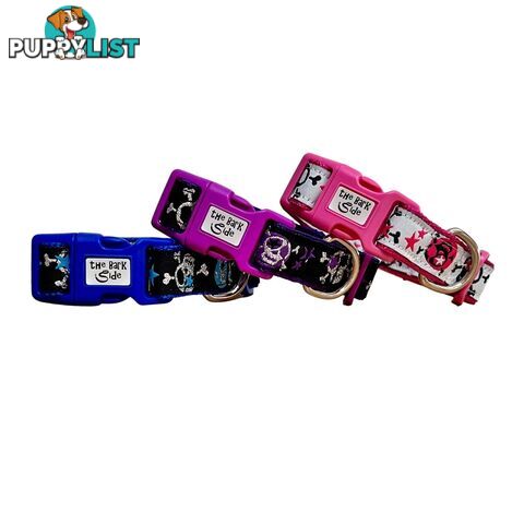 Skulls & Stars Dog Collar - Hand Made by The Bark Side - TBSSKUMEDPUR