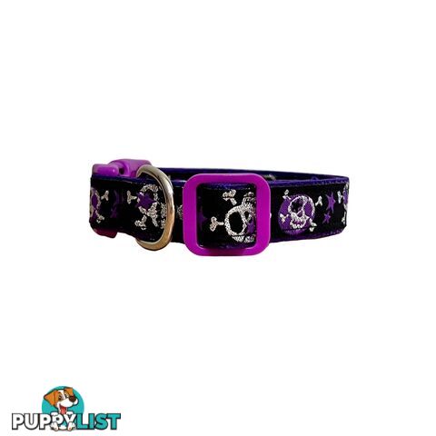 Skulls & Stars Dog Collar - Hand Made by The Bark Side - TBSSKUMEDPUR