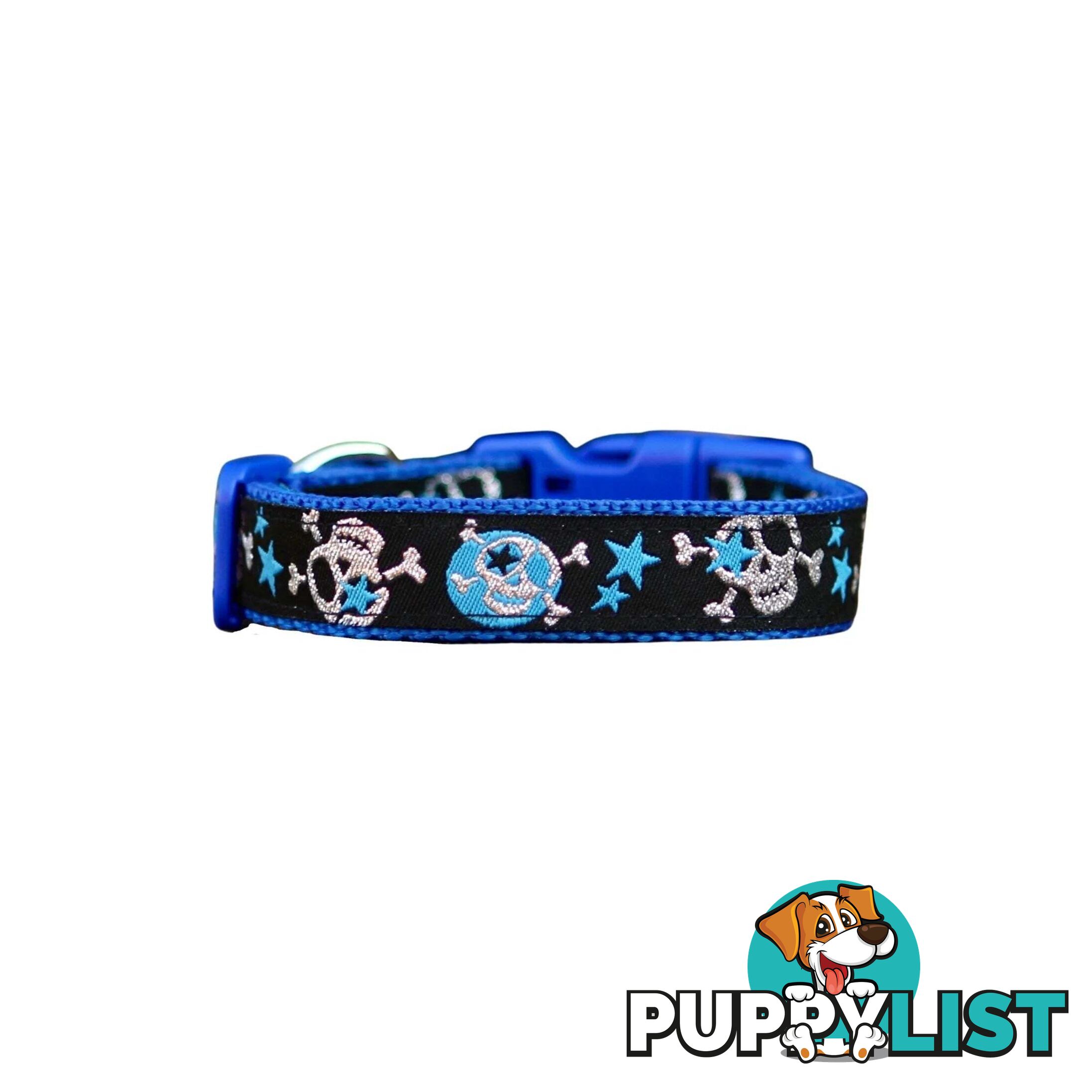 Skulls & Stars Dog Collar - Hand Made by The Bark Side - TBSSKUMEDPUR