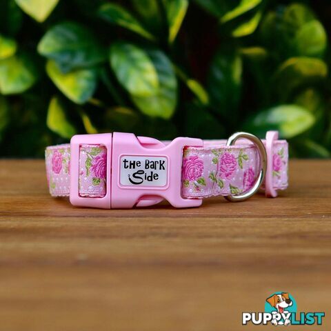 Rose Dog Collar / XS - L - Hand Made by The Bark Side - TBSROSMEDBLU