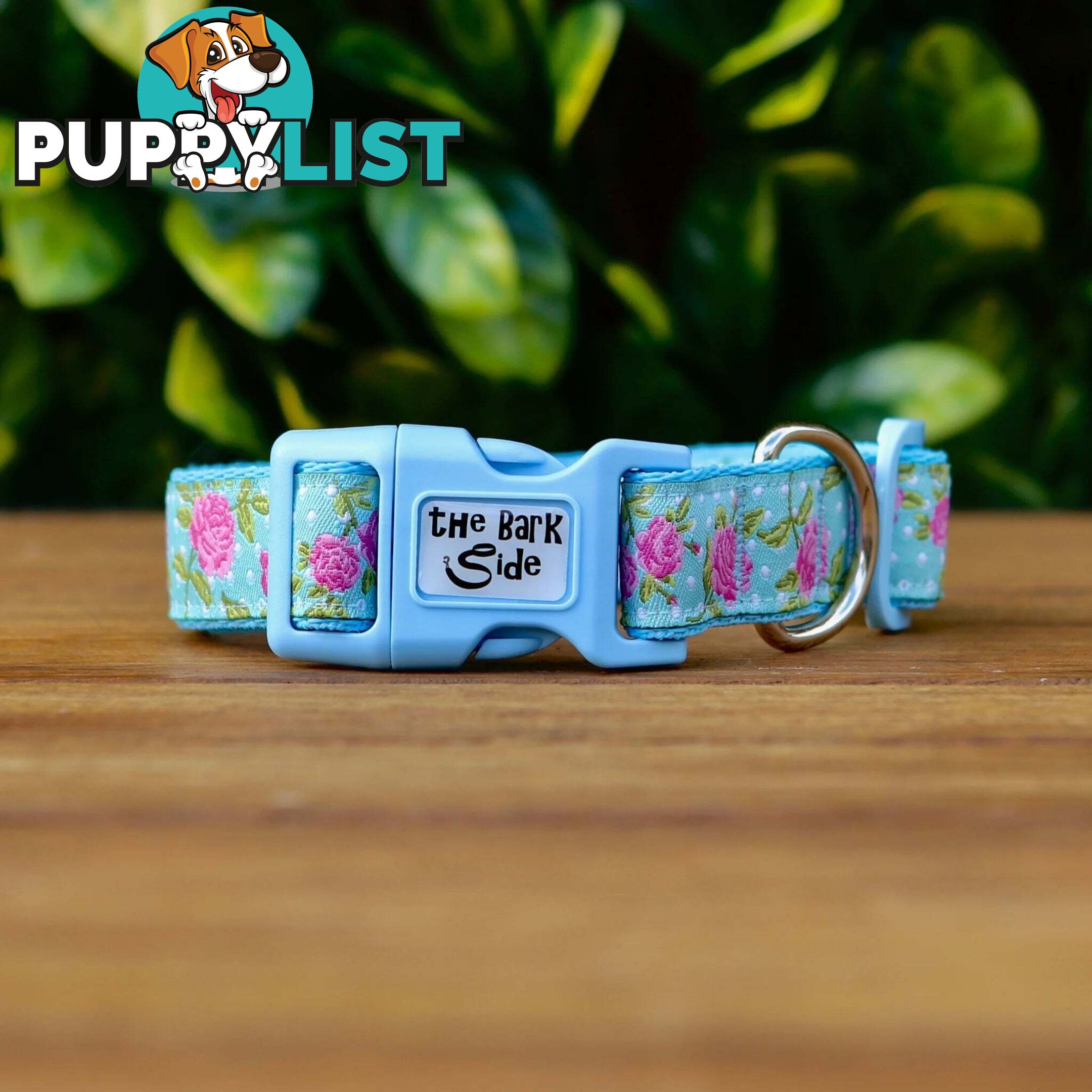 Rose Dog Collar / XS - L - Hand Made by The Bark Side - TBSROSMEDBLU