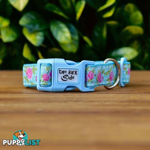 Rose Dog Collar / XS - L - Hand Made by The Bark Side - TBSROSMEDBLU