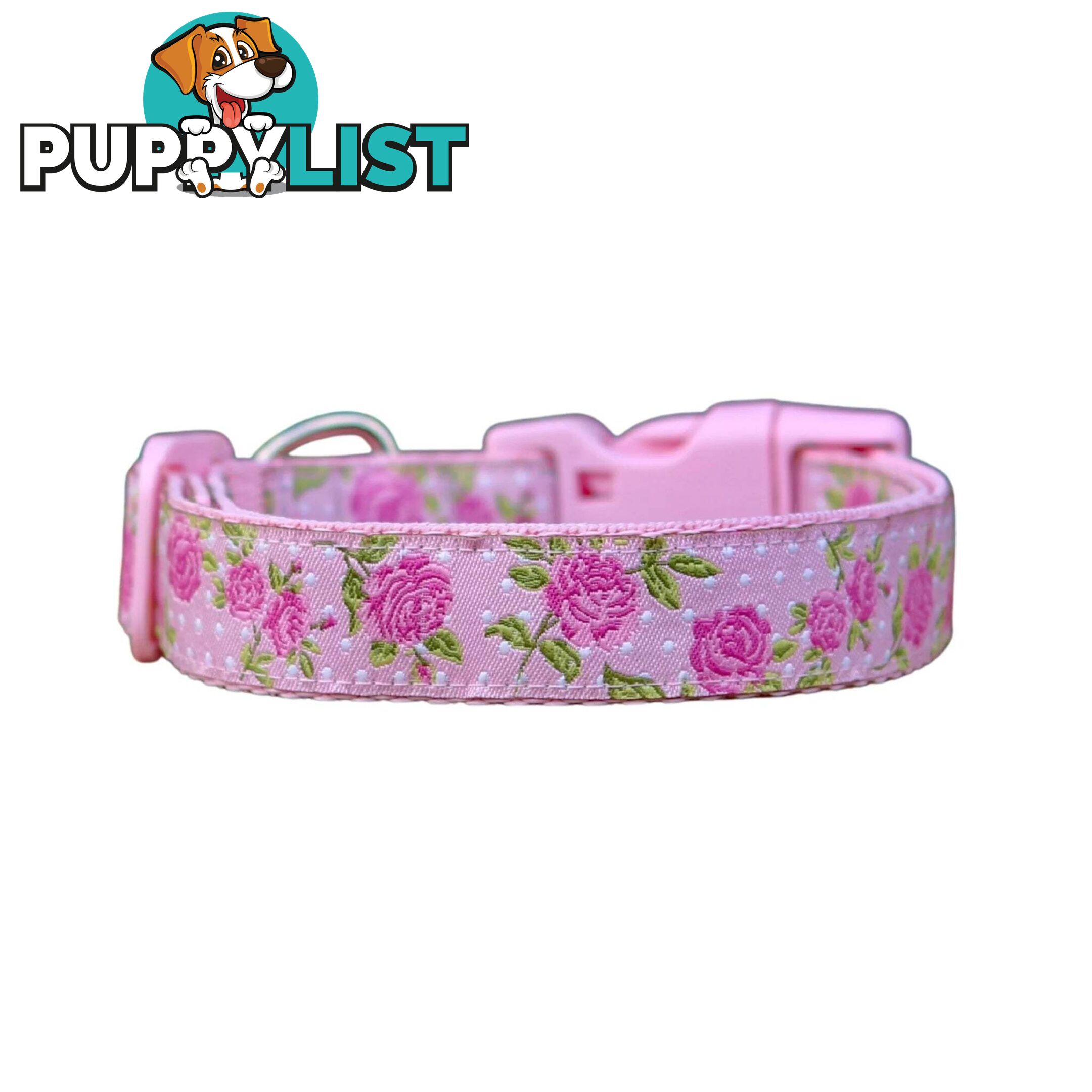 Rose Dog Collar / XS - L - Hand Made by The Bark Side - TBSROSMEDBLU