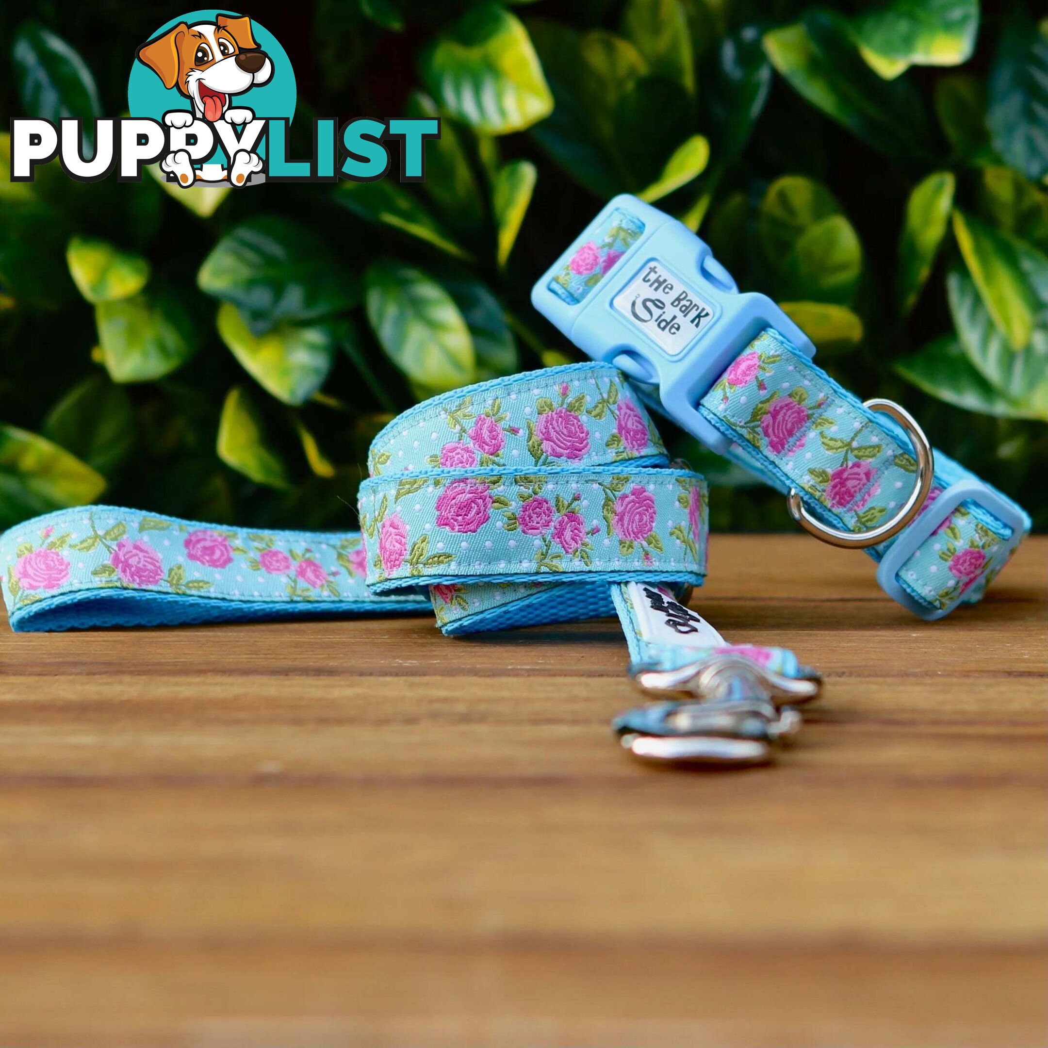 Rose Dog Collar / XS - L - Hand Made by The Bark Side - TBSROSMEDBLU