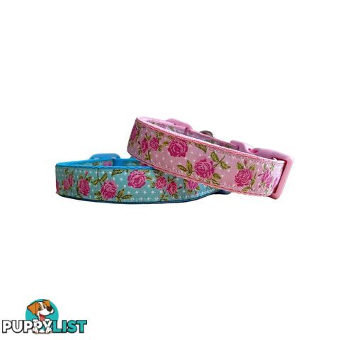 Rose Dog Collar / XS - L - Hand Made by The Bark Side - TBSROSMEDBLU