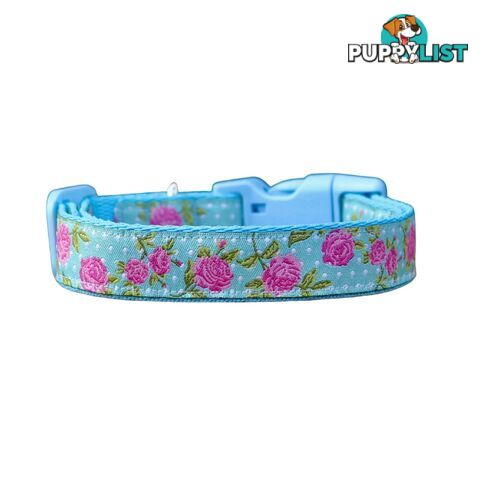 Rose Dog Collar / XS - L - Hand Made by The Bark Side - TBSROSMEDBLU