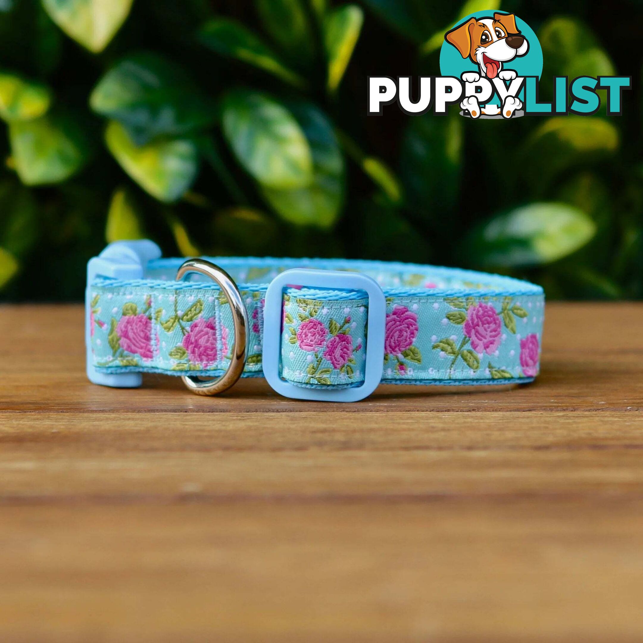Rose Dog Collar / XS - L - Hand Made by The Bark Side - TBSROSMEDBLU