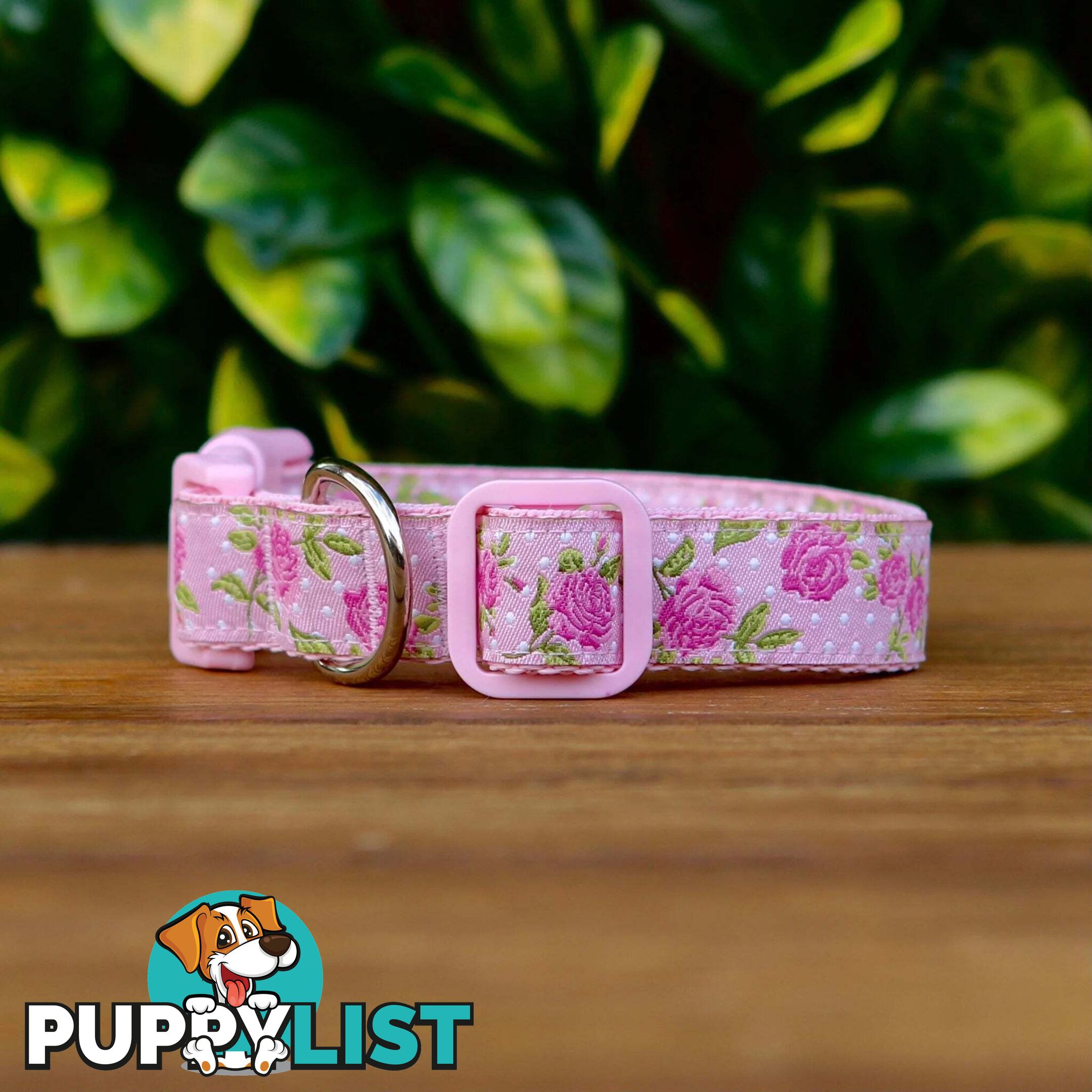 Rose Dog Collar / XS - L - Hand Made by The Bark Side - TBSROSMEDBLU