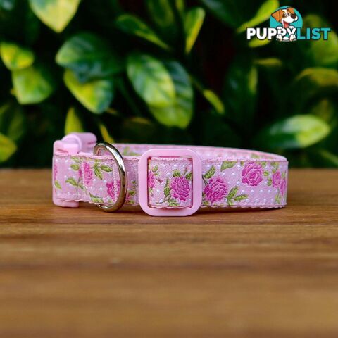 Rose Dog Collar / XS - L - Hand Made by The Bark Side - TBSROSMEDBLU