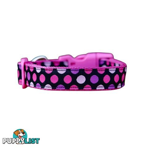 Pink Spot Dog Collar / XS - L - Hand Made by The Bark Side - TBSPINLGE