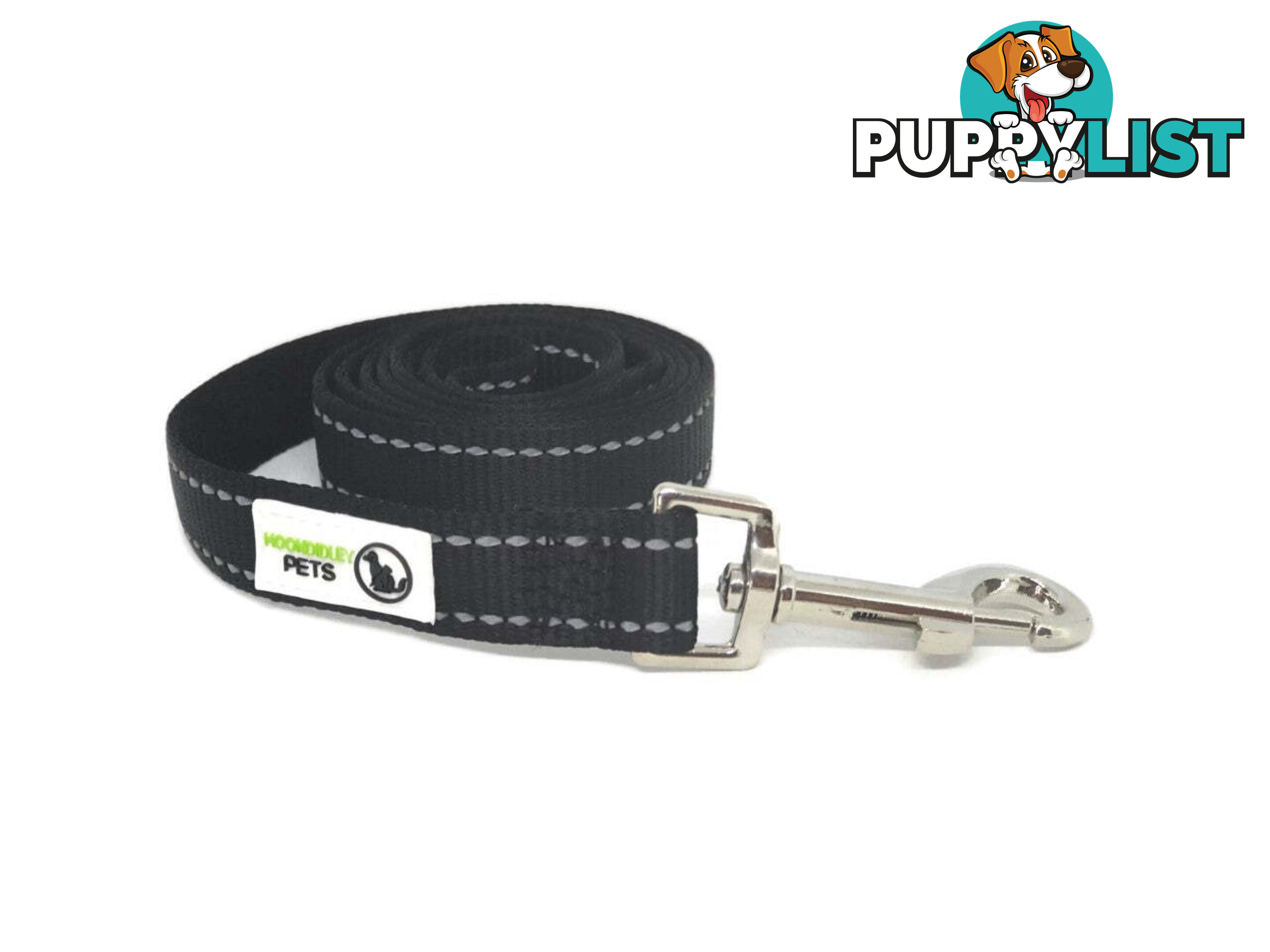 1.8m Nylon w/Reflective Stitching Dog Lead - Moondidley Pets - MDPLDREFBLK201.8
