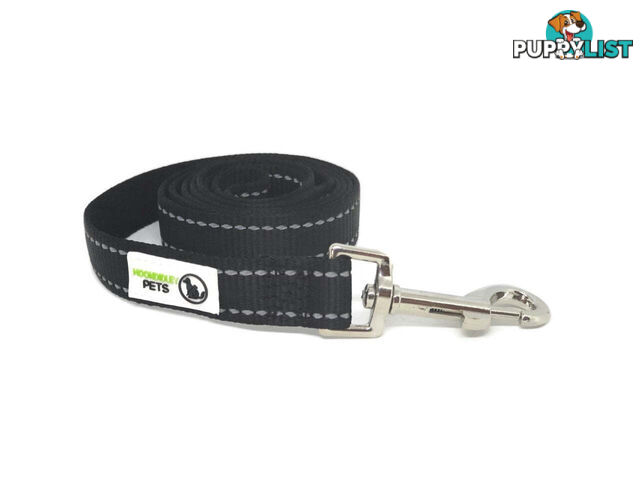 1.8m Nylon w/Reflective Stitching Dog Lead - Moondidley Pets - MDPLDREFBLK201.8