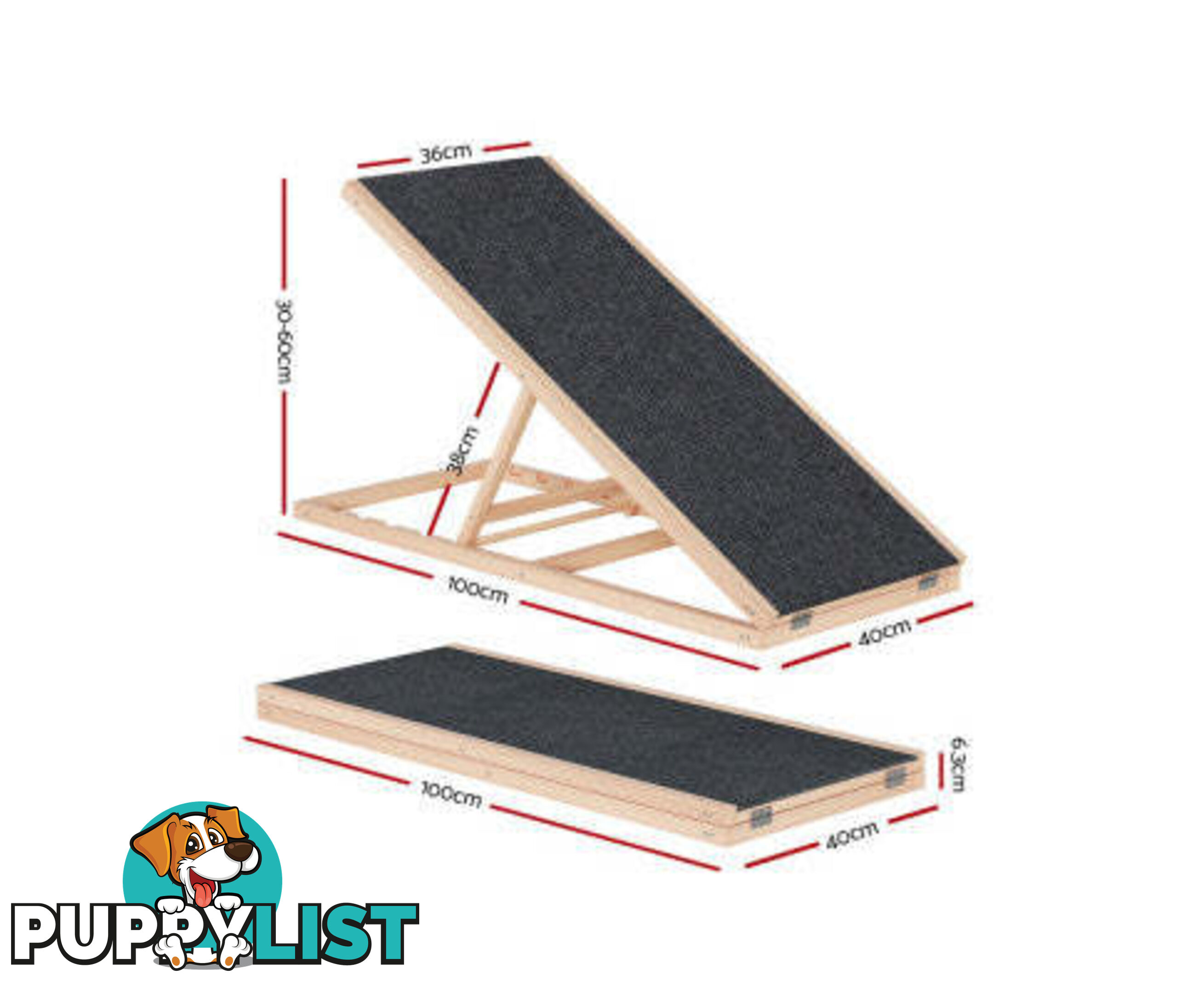 i.Pet Dog Ramp Adjustable Height for Bed, Sofa or Car Foldable - FDR-D-WOOD70-GR