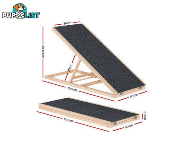 i.Pet Dog Ramp Adjustable Height for Bed, Sofa or Car Foldable - FDR-D-WOOD70-GR