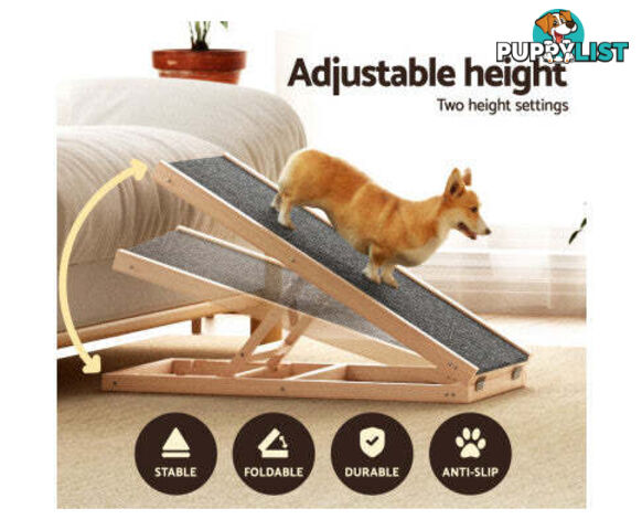i.Pet Dog Ramp Adjustable Height for Bed, Sofa or Car Foldable - FDR-D-WOOD70-GR