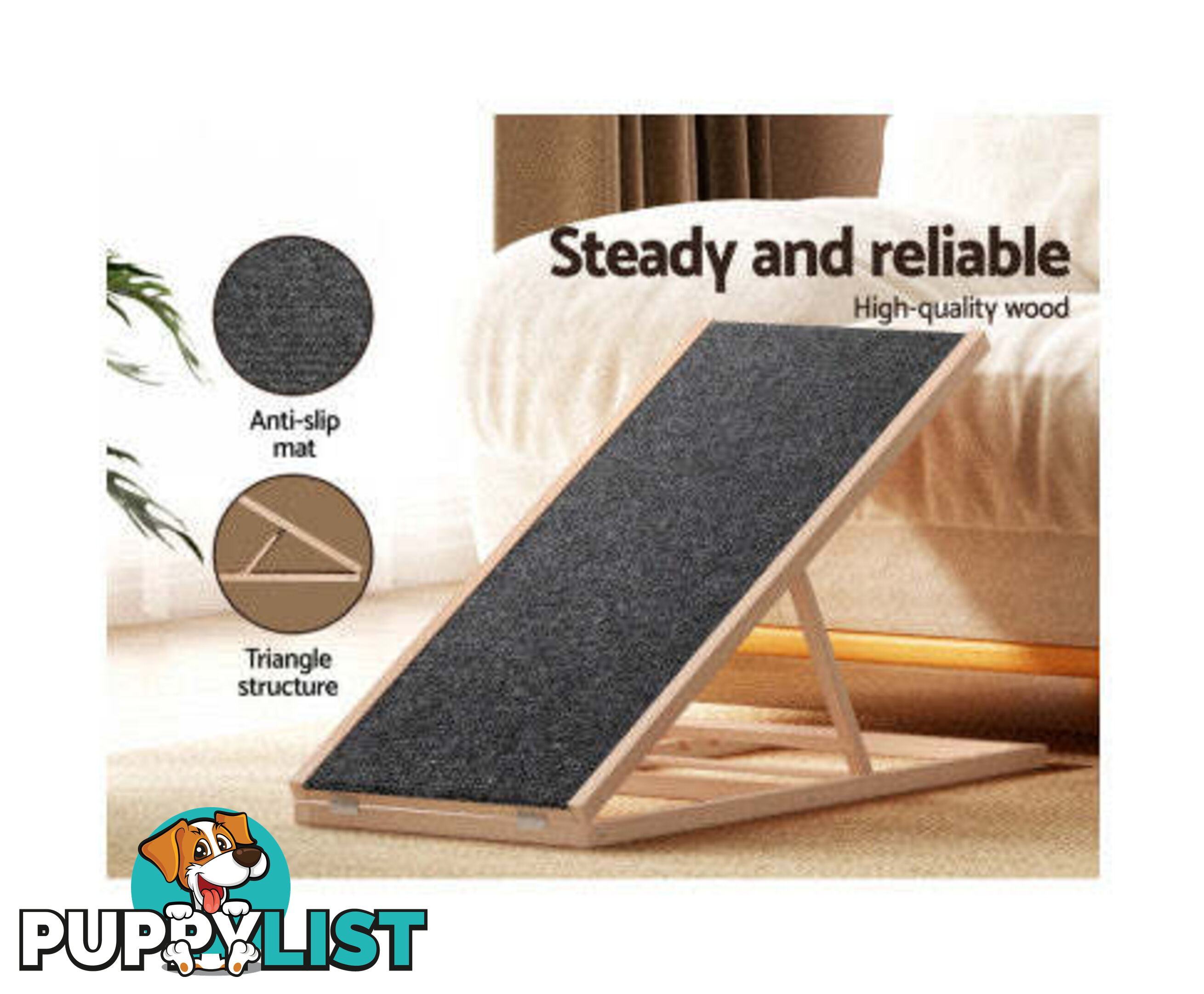 i.Pet Dog Ramp Adjustable Height for Bed, Sofa or Car Foldable - FDR-D-WOOD70-GR