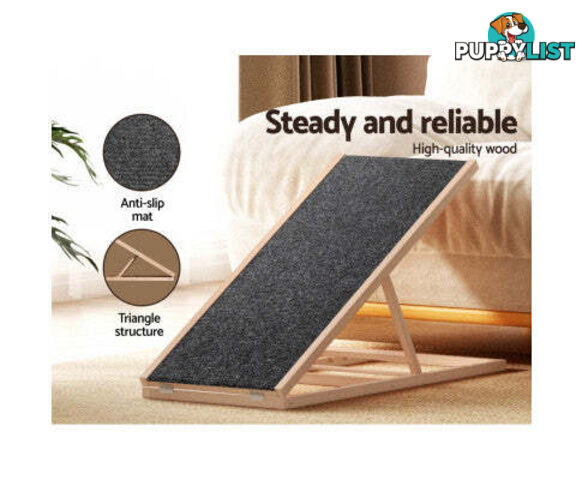 i.Pet Dog Ramp Adjustable Height for Bed, Sofa or Car Foldable - FDR-D-WOOD70-GR