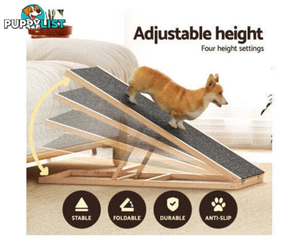 i.Pet Dog Ramp Adjustable Height for Bed, Sofa or Car Foldable - FDR-D-WOOD70-GR